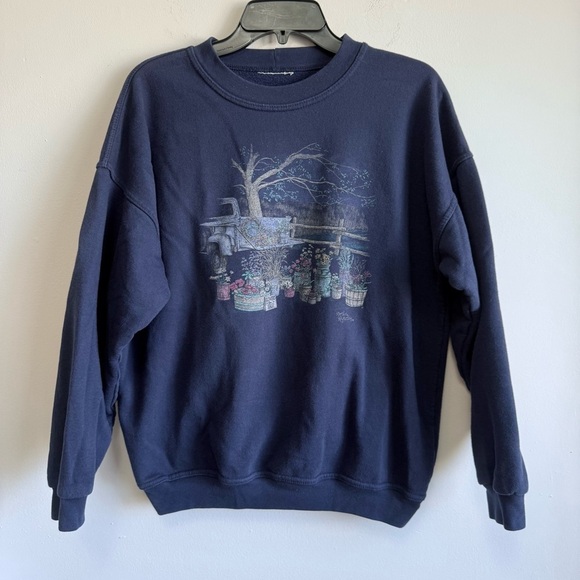 Northern Reflections Other - VTG 90s Northern Reflections Navy Crewneck Sweatshirt Flower Truck Cottagcore